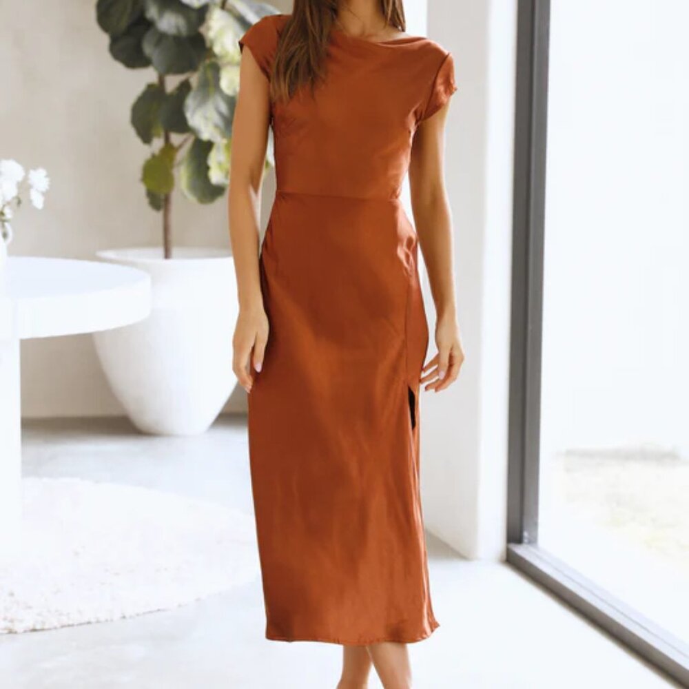 Hello Molly brown satin midi dress